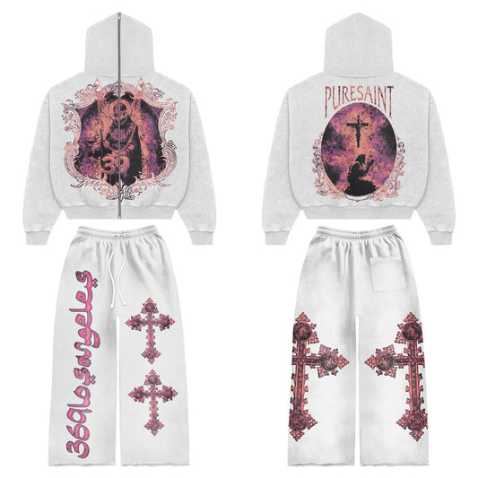 Pure Saint Full Zip Hoodie & Flare Sweatpants Full Set