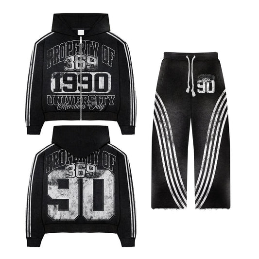 University Members Zip Hoodie & Flare Sweatpants Full Set