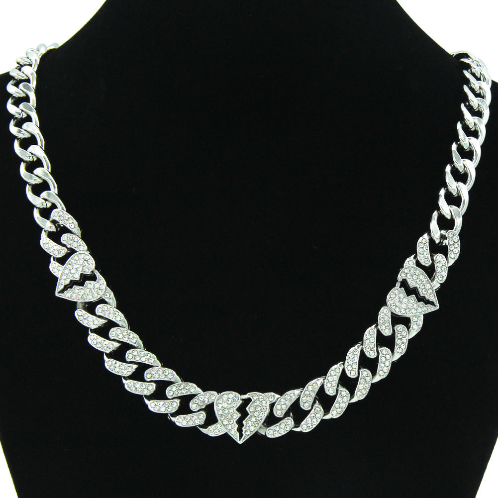 3 Broken Hearts Iced Out Cuban Link Necklace