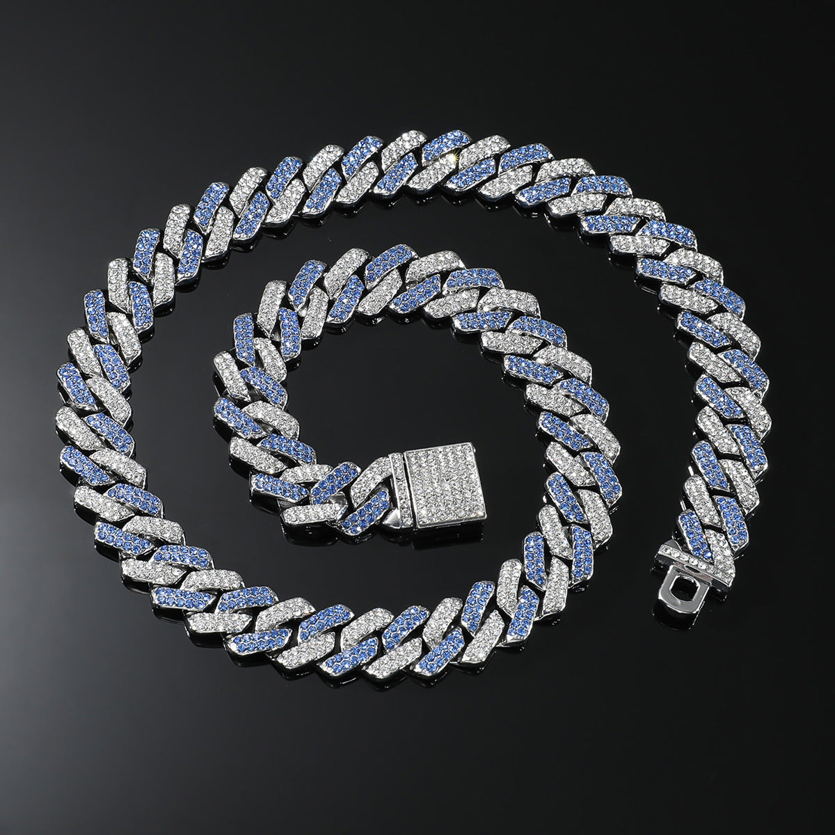 Elegant Blue Iced Out Cuban Link Necklace