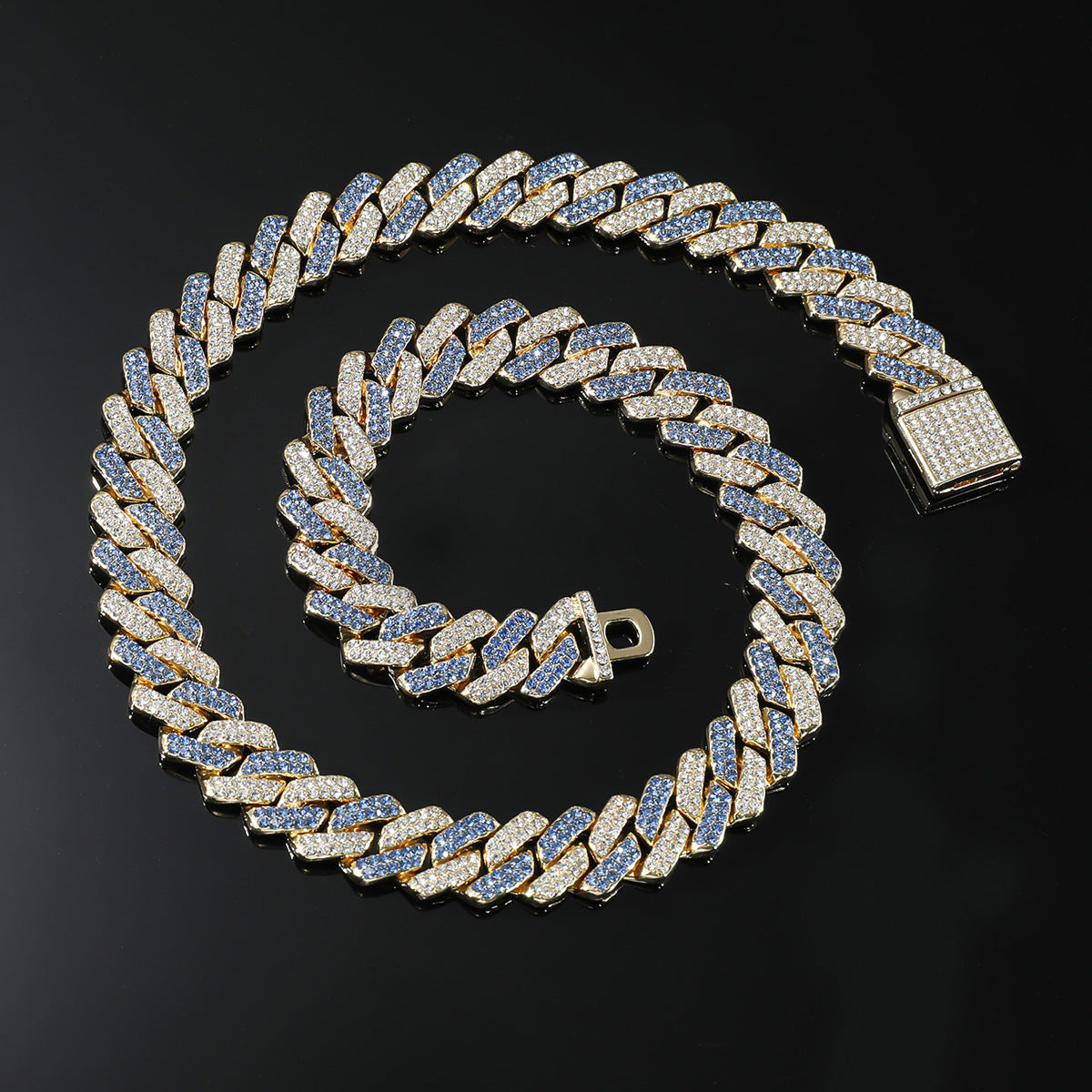 Elegant Blue Iced Out Cuban Link Necklace