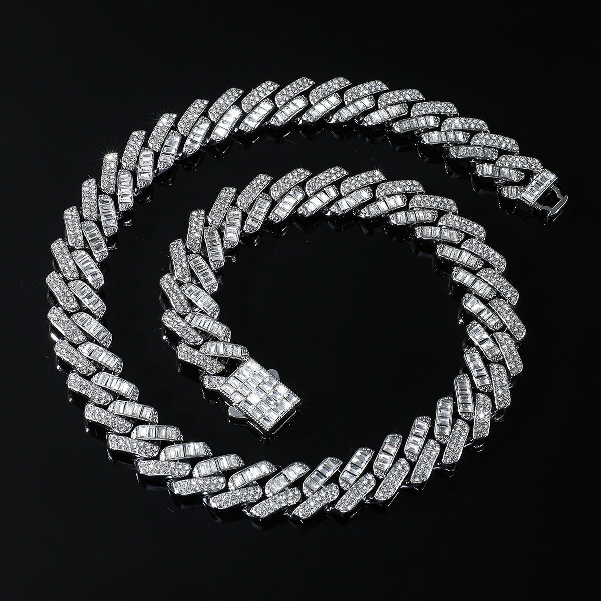 Mixed Stones Iced Out Cuban Link Necklace