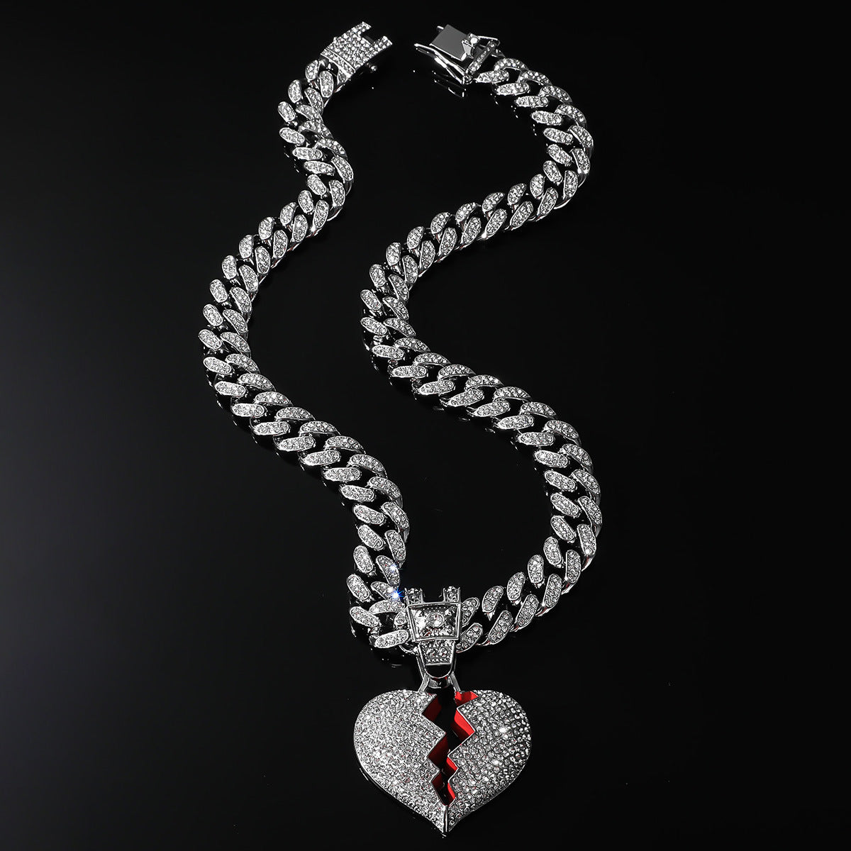 Big Heart Broken Iced Out Cuban Link Necklace