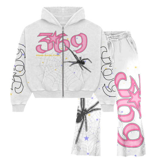 Spider Full Zip Hoodie & Flare Sweatpants Full Set