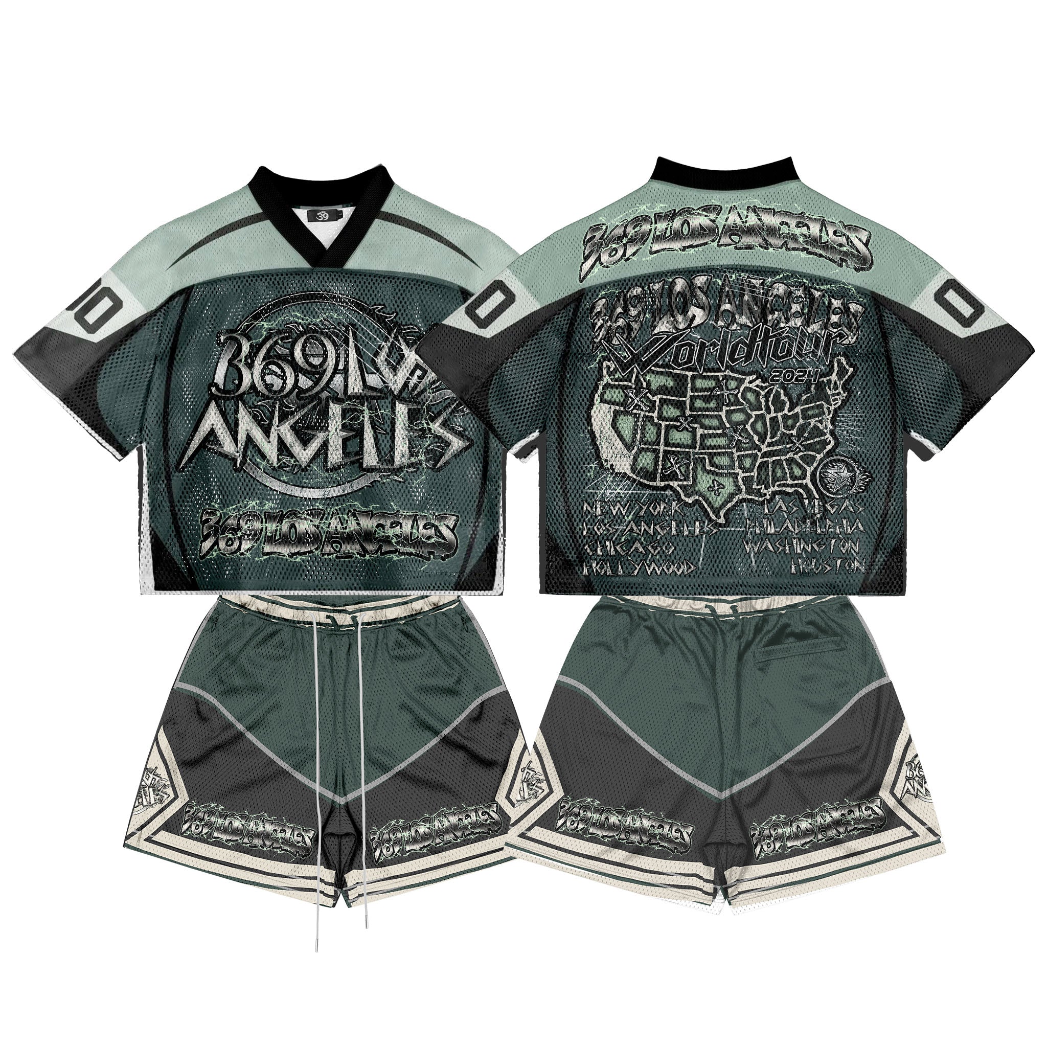 Skull Green Football Jersey & Shorts Full Set