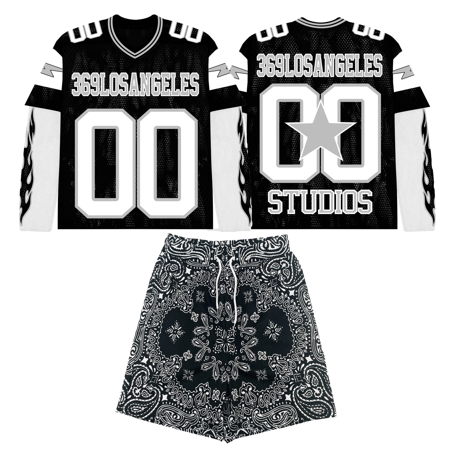 Black Lightning Jersey & Mesh Shorts Full Set