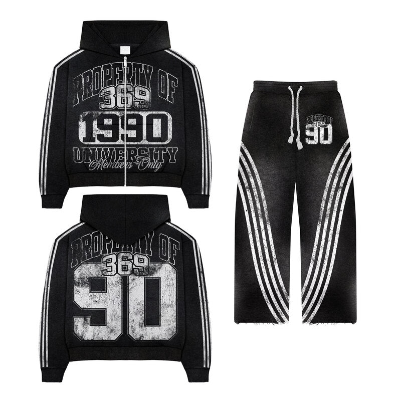 University Members Zip Hoodie & Flare Sweatpants Set