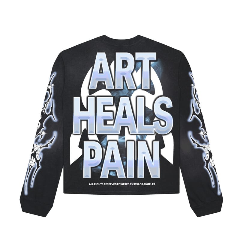 Art Heals Pain Long Sleeve T-Shirt & Woodland Camo Cargo Pants Full Set