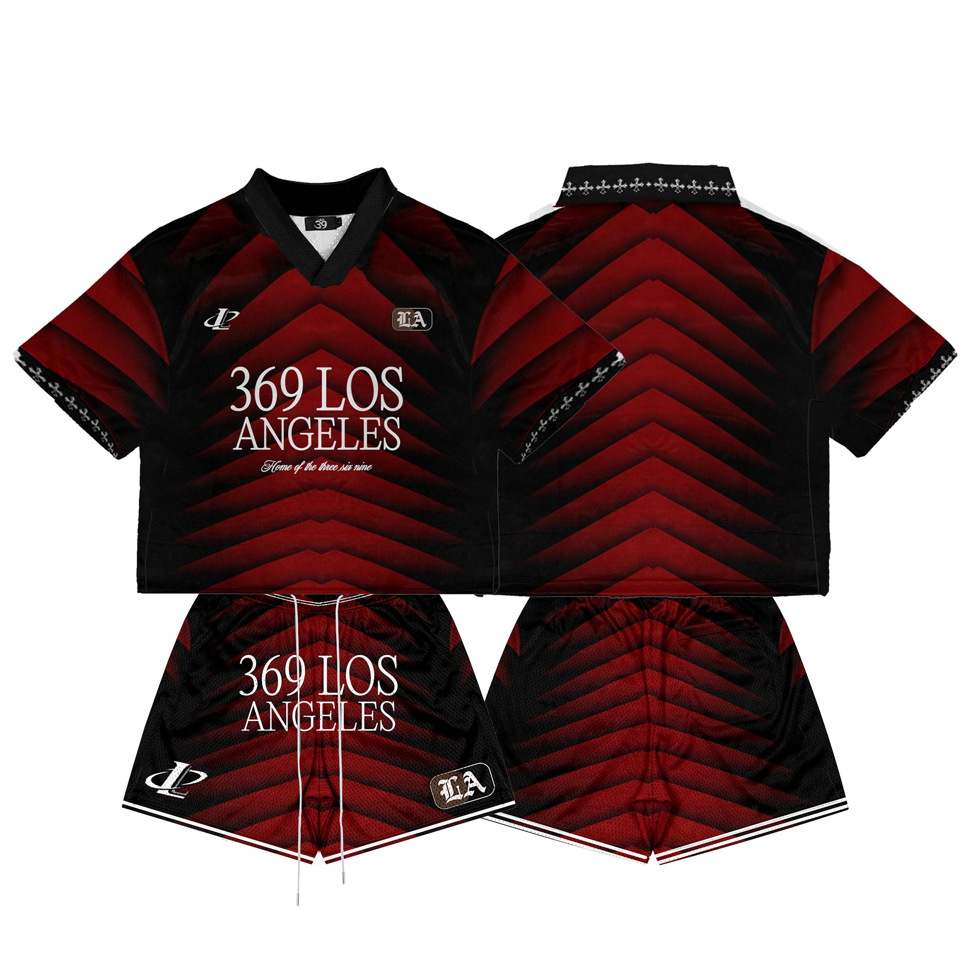 Red Black Silky Football Jersey & Shorts Full Set