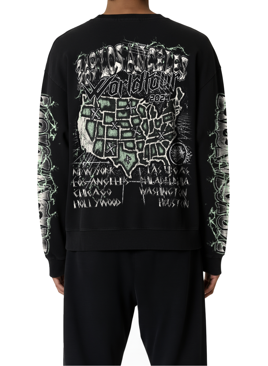 Skull Long-Sleeve T-Shirt & Flare Sweatpants Full Set