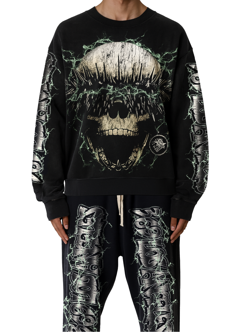 Skull Long-Sleeve T-Shirt & Flare Sweatpants Full Set