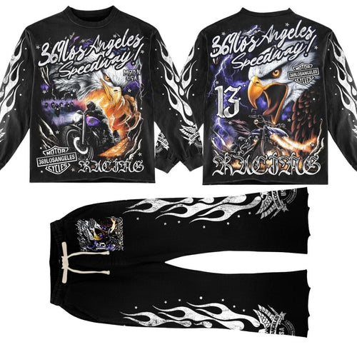 Speedway Eagle Long-Sleeve T-Shirt & Flare Sweatpants Full Set
