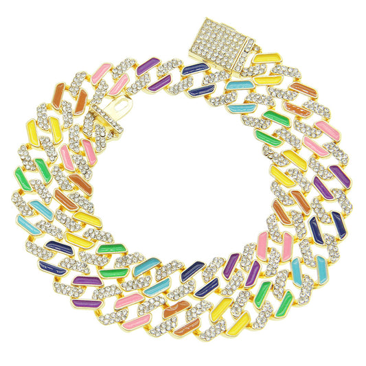 Rainbow Iced Out Cuban Link Necklace