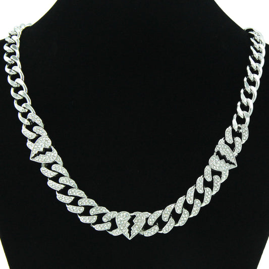 3 Broken Hearts Iced Out Cuban Link Necklace