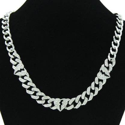 3 Broken Hearts Iced Out Cuban Link Necklace