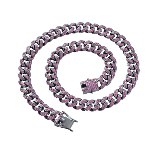 Purple Plain Iced Out Cuban Link Necklace
