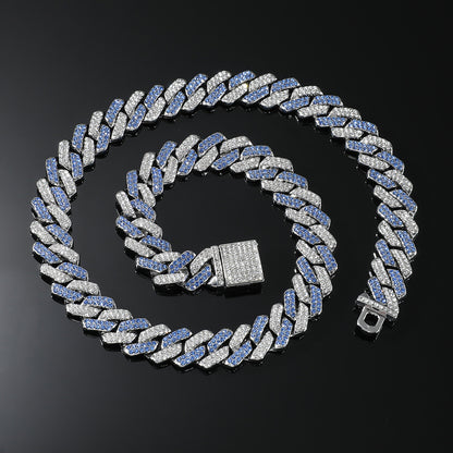 Elegant Blue Iced Out Cuban Link Necklace