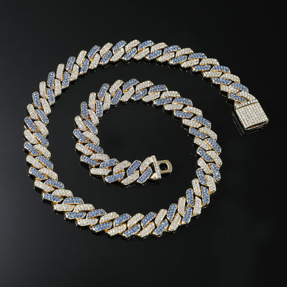 Elegant Blue Iced Out Cuban Link Necklace