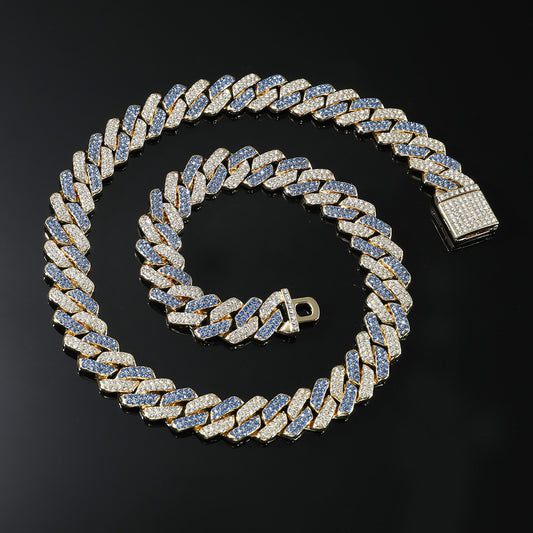 Elegant Blue Iced Out Cuban Link Necklace