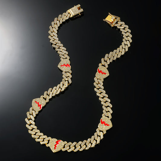 Broken Heart Iced Out Cuban Link Necklace