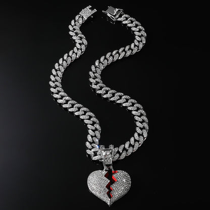 Big Heart Broken Iced Out Cuban Link Necklace