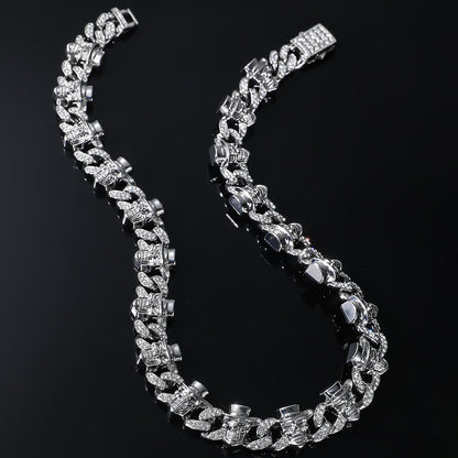Skull with Hat Iced Out Cuban Link Necklace