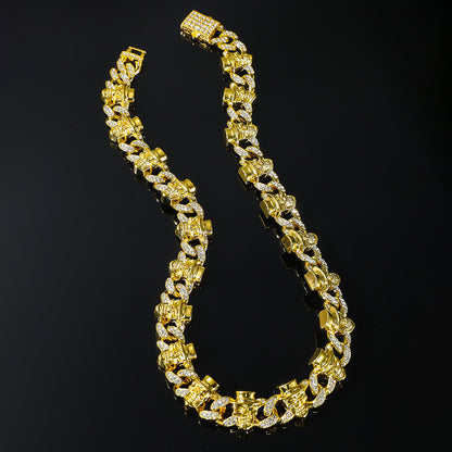 Skull with Hat Iced Out Cuban Link Necklace