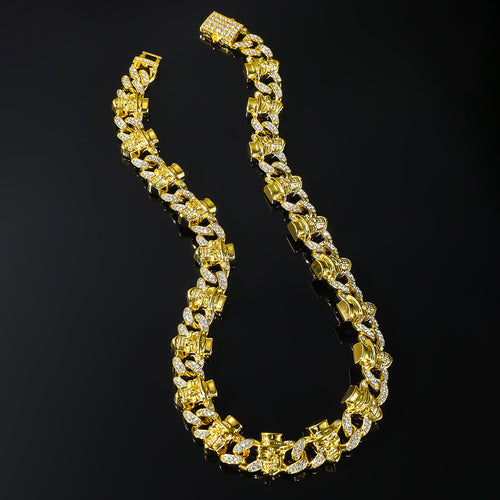 Skull with Hat Iced Out Cuban Link Necklace
