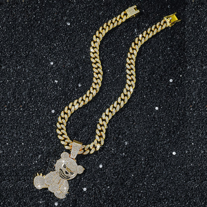 Angry Bear Iced Out Cuban Link Necklace