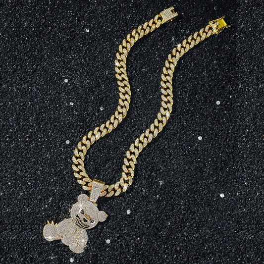 Angry Bear Iced Out Cuban Link Necklace