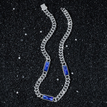 Blue Stone Iced Out Cuban Link Necklace