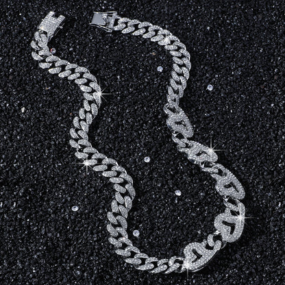 Plain Hearts Iced Out Cuban Link Necklace