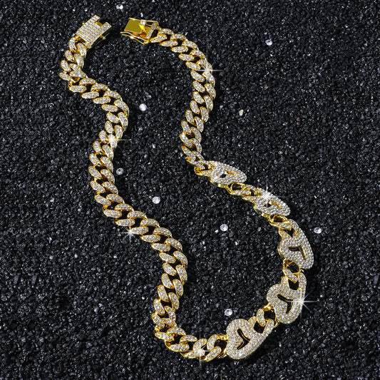 Plain Hearts Iced Out Cuban Link Necklace