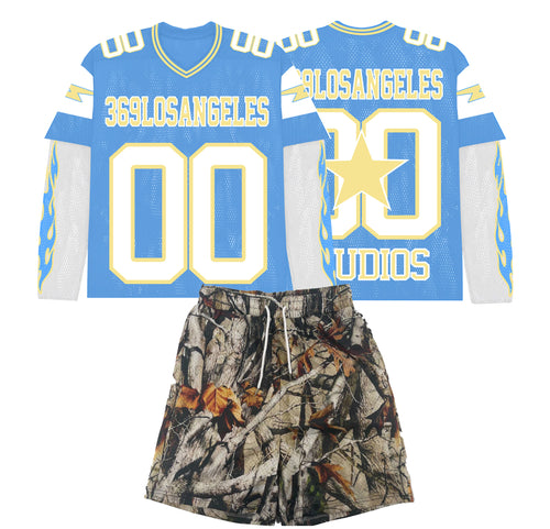 Blue Lightning Jersey Set W Woodland Camo Shorts