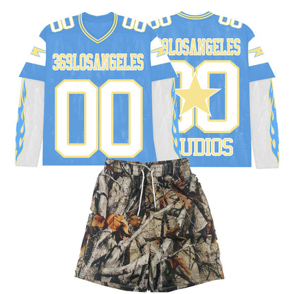 Blue Lightning Jersey Set W Woodland Camo Shorts