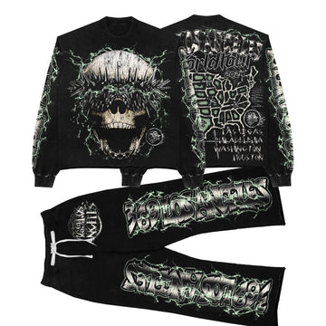 Skull Long-Sleeve T-Shirt & Flare Sweatpants Full Set