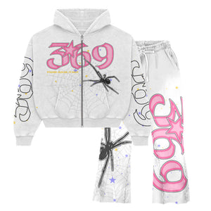 University Members Zip Hoodie & Flare Sweatpants Set